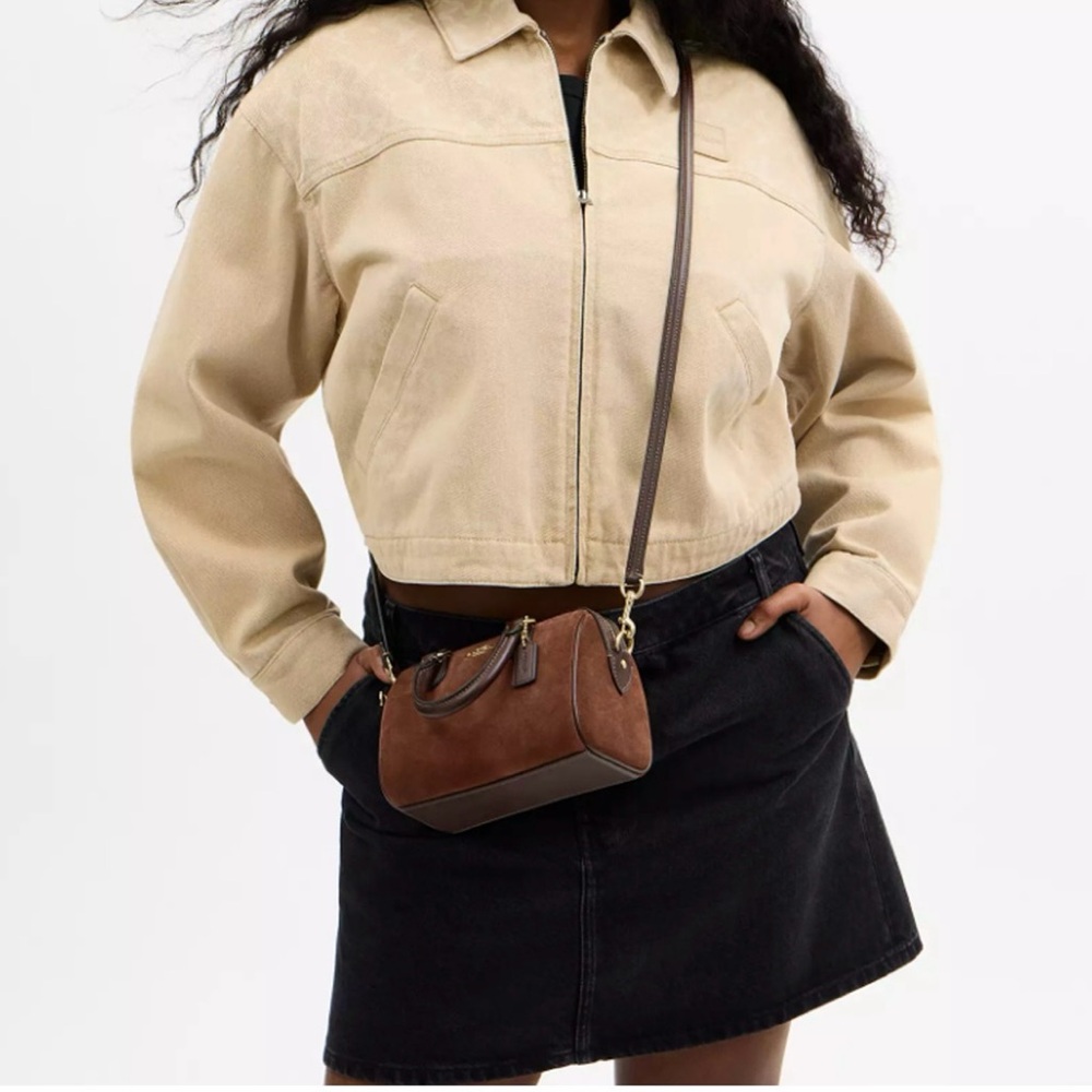 New Coach Mini Rowan Crossbody Bag CCF29, suede/Im/Vintage Brown - Picture 4 of 11